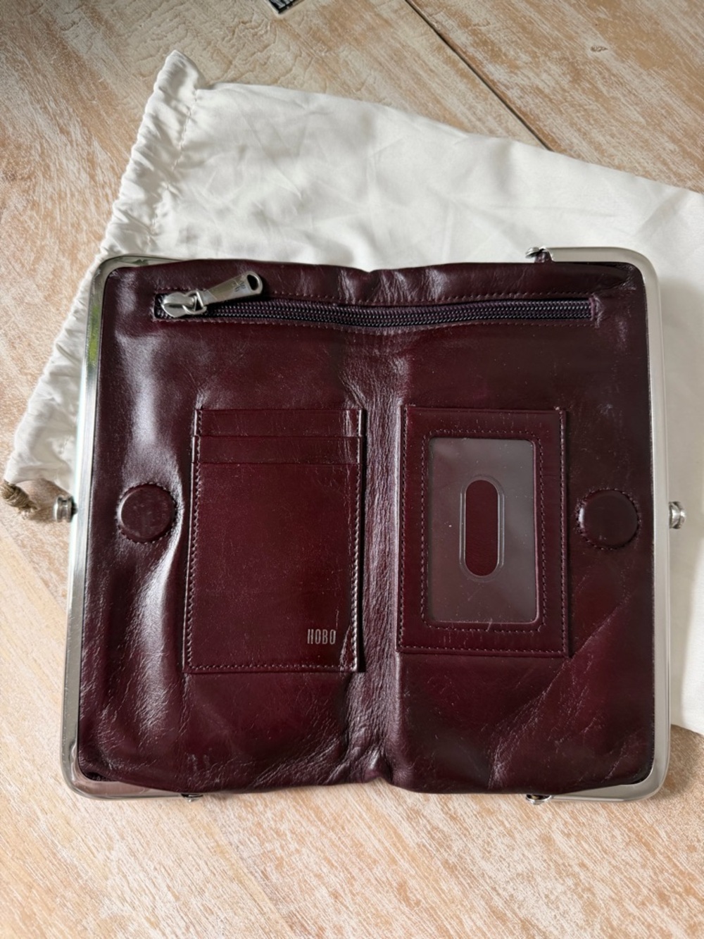 HOBO Leather Kiss-Lock Clutch in Burgundy - Picture 4 of 10